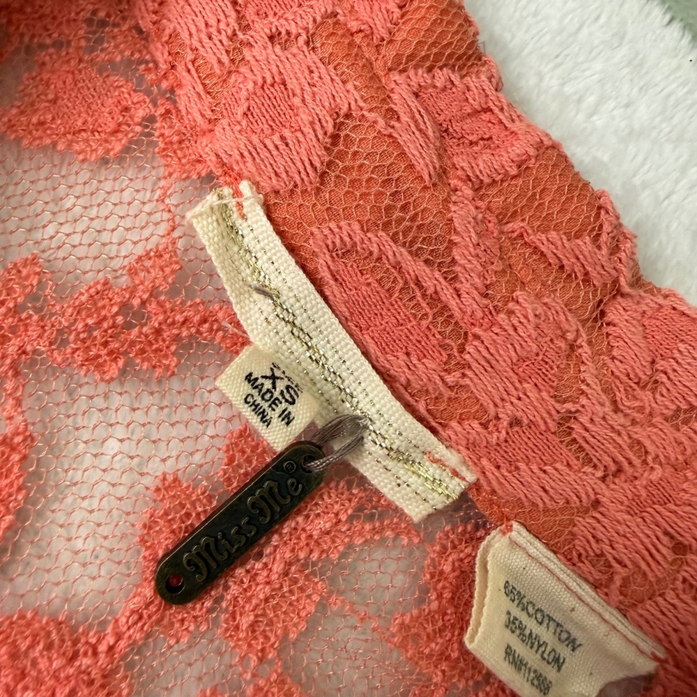 Miss Me Womens XS Coral Pink Lace Rhinestone Embellished Sleeveless Top MDT330 - Picture 5 of 8